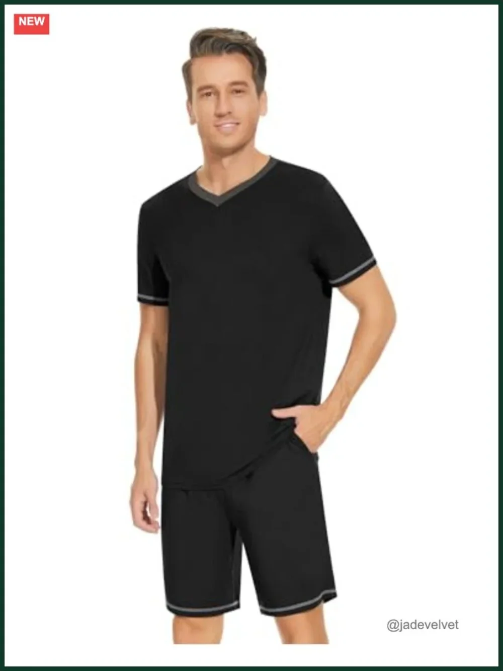 Viscose from Bamboo Men's Pajama Set - Short Sleeve V-Neck Sleepwear with Shorts